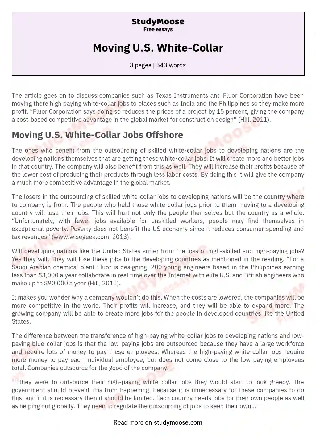 Moving U.S. White-Collar essay