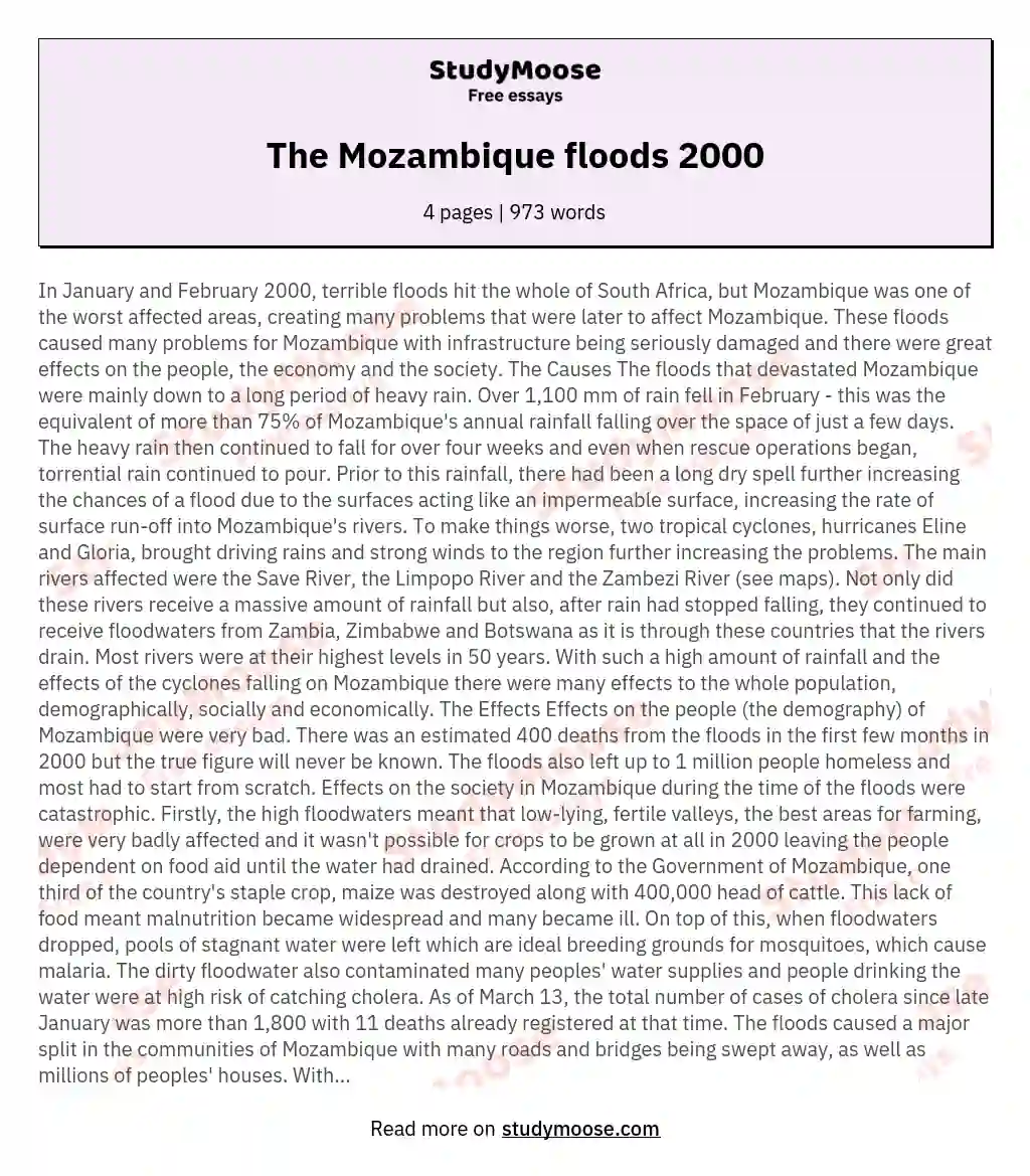 The Mozambique floods 2000 essay