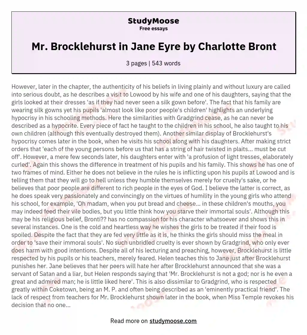 Mr. Brocklehurst in Jane Eyre by Charlotte Bront essay