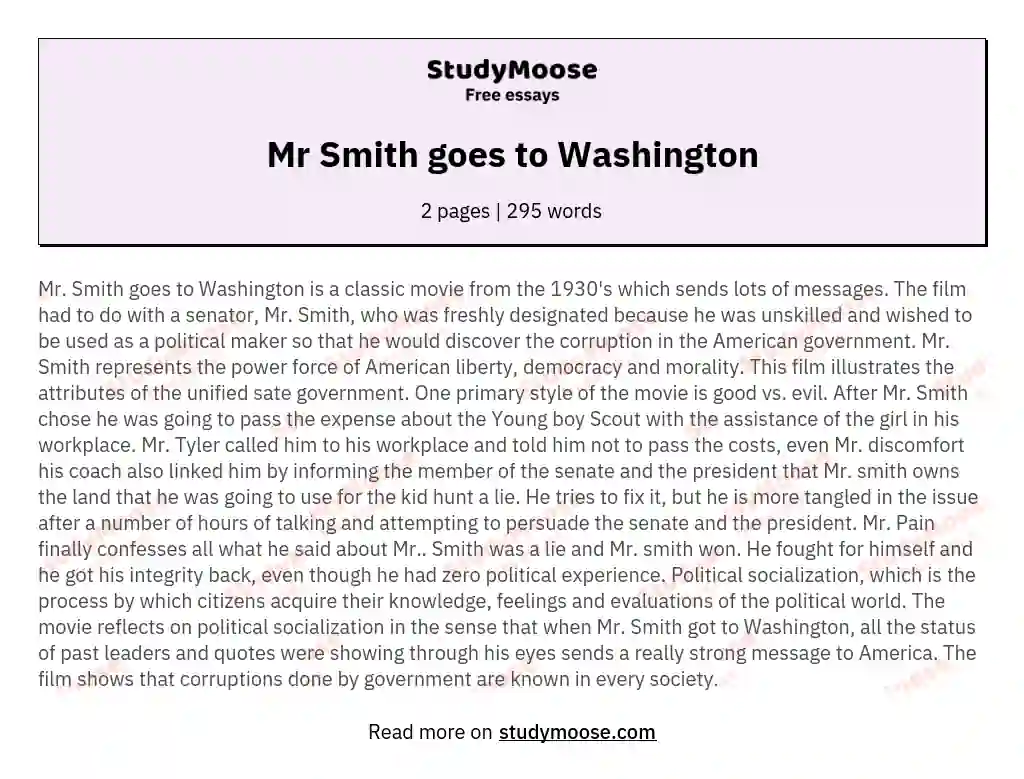 mr smith goes to washington summary essay