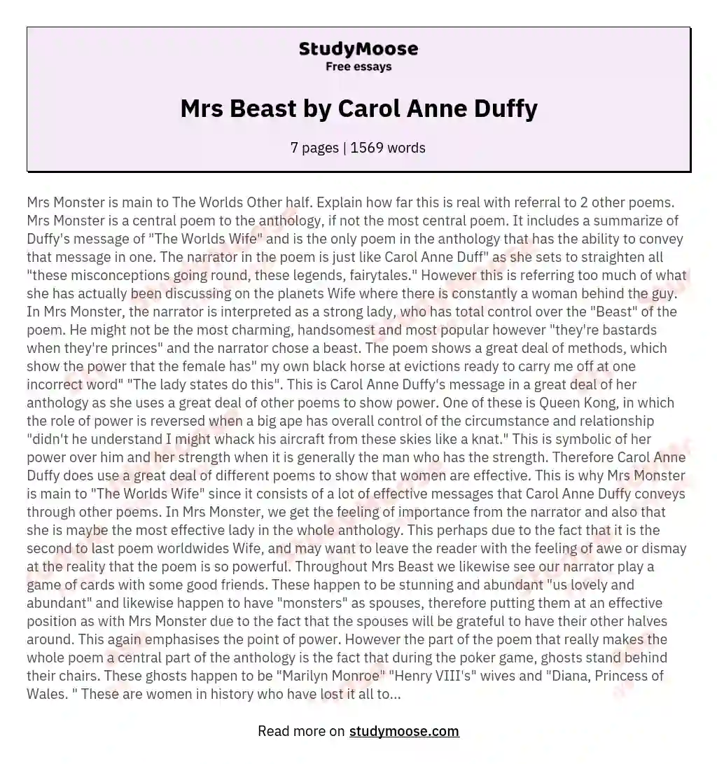 Mrs Beast by Carol Anne Duffy