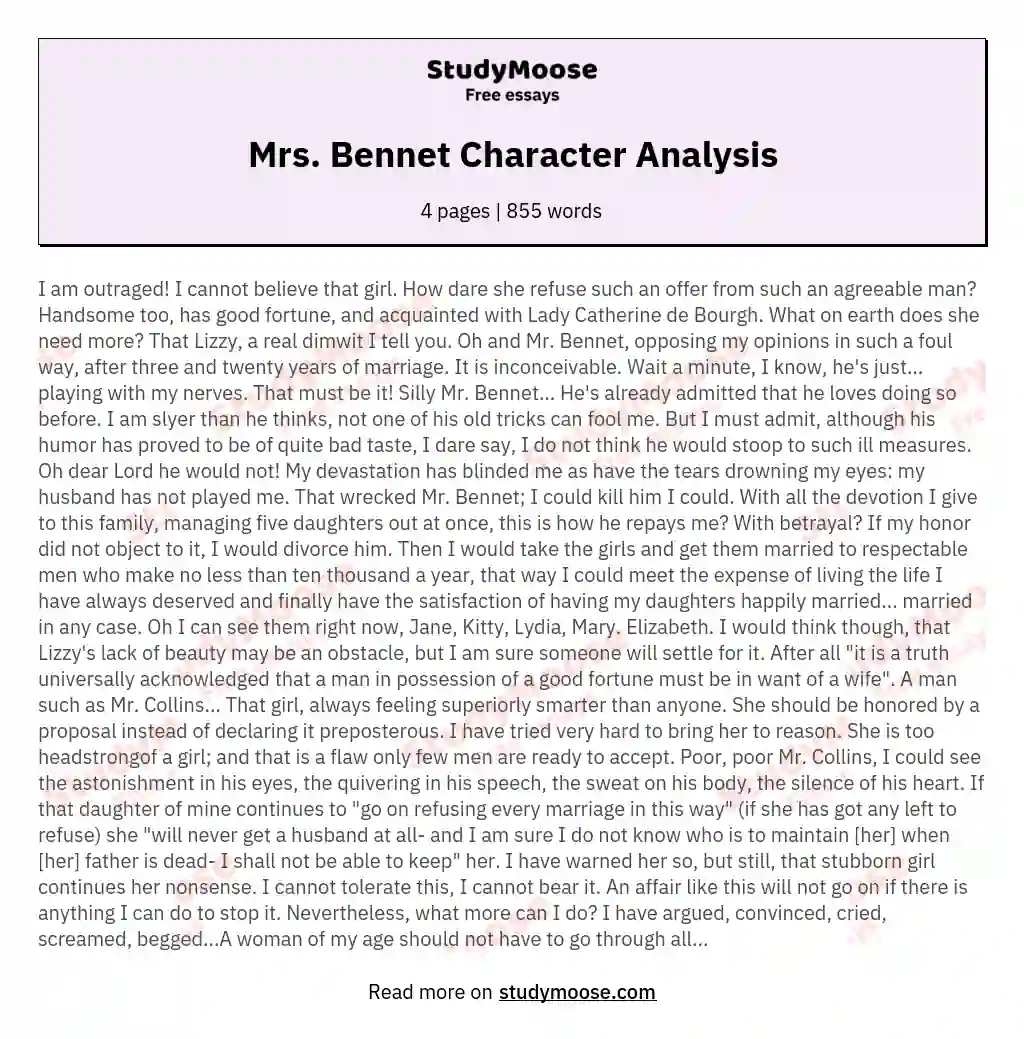 Mrs. Bennet Character Analysis essay