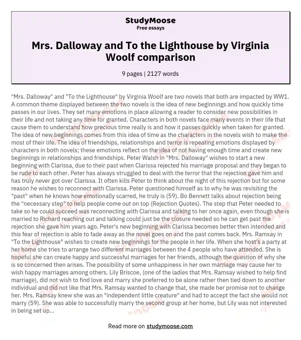 Mrs. Dalloway and To the Lighthouse by Virginia Woolf  comparison