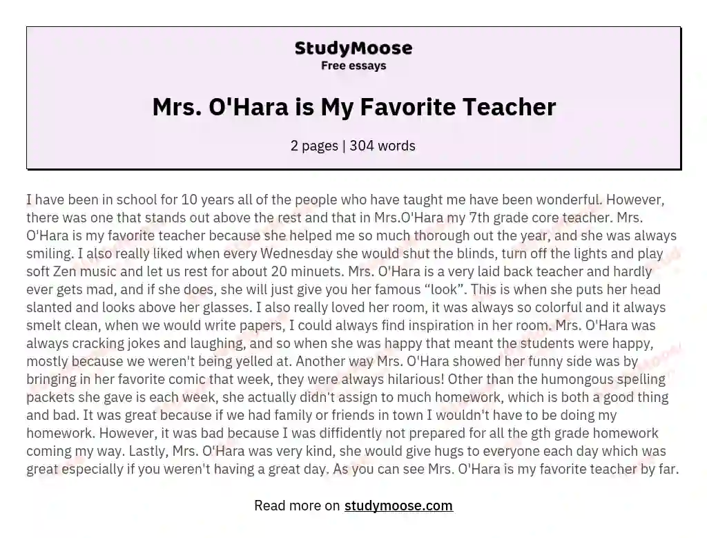 Mrs. O'Hara is My Favorite Teacher essay