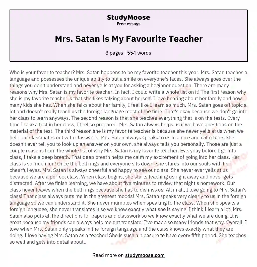 Mrs. Satan is My Favourite Teacher essay