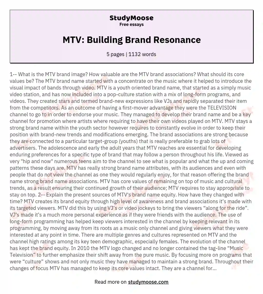 MTV: Building Brand Resonance essay