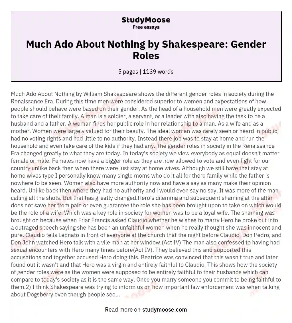 Much Ado About Nothing by Shakespeare: Gender Roles