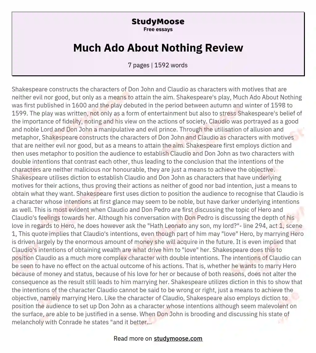 Much Ado About Nothing Review essay