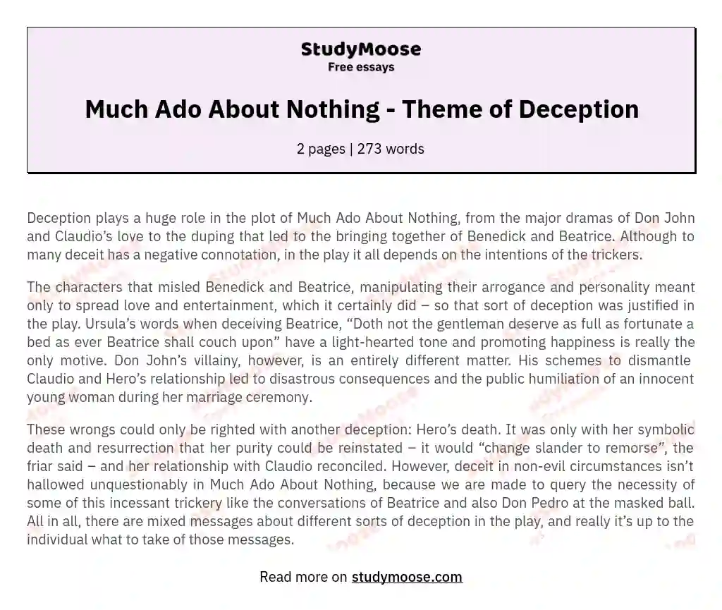 Much Ado About Nothing - Theme of Deception essay
