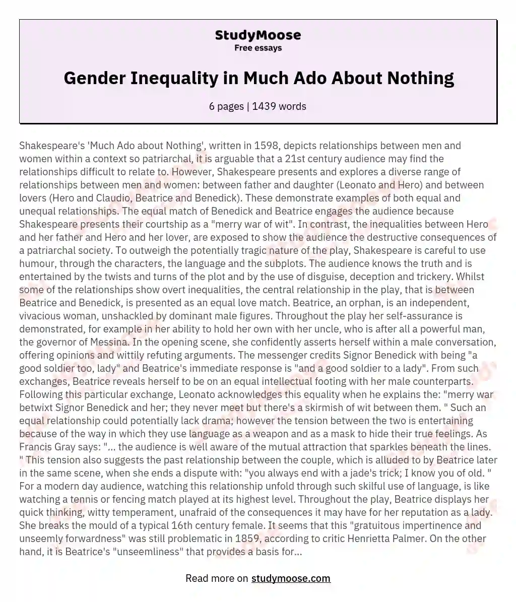 Gender Inequality in Much Ado About Nothing essay