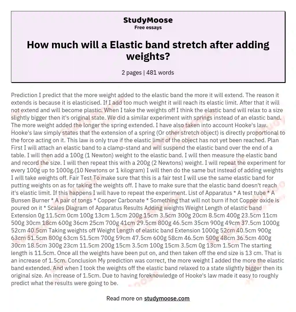 How much will a Elastic band stretch after adding weights?