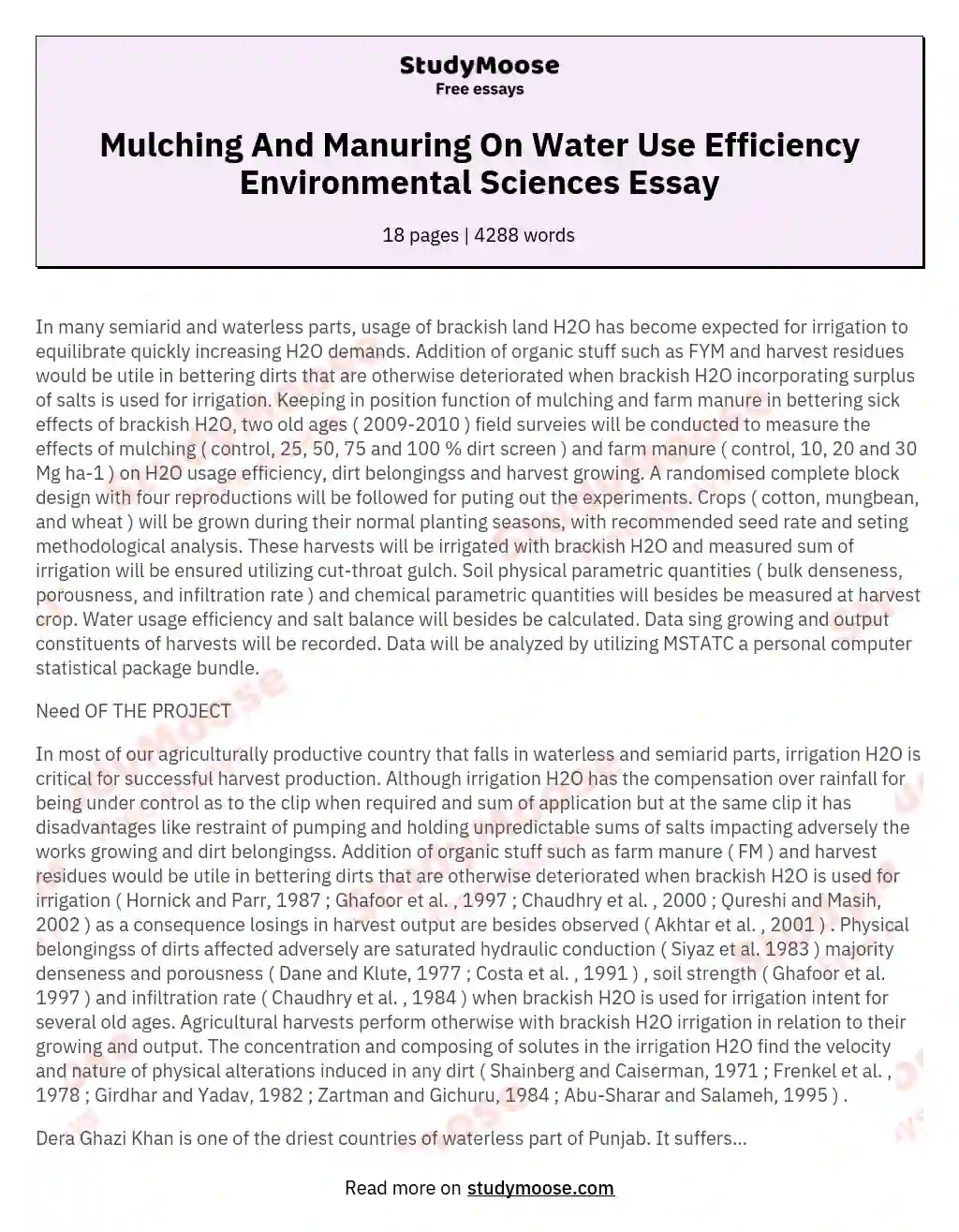 Mulching And Manuring On Water Use Efficiency Environmental Sciences Essay