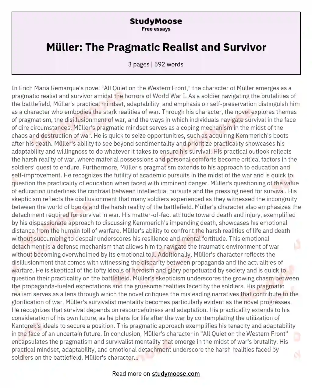 Müller: The Pragmatic Realist and Survivor essay