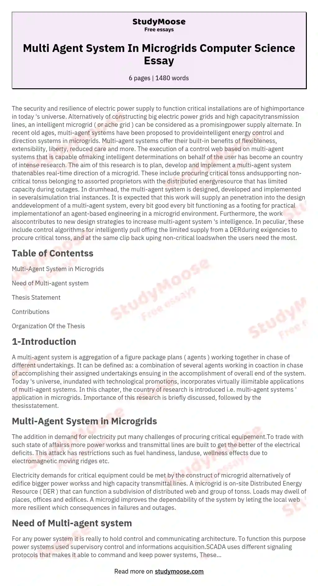 Multi Agent System In Microgrids Computer Science Essay essay