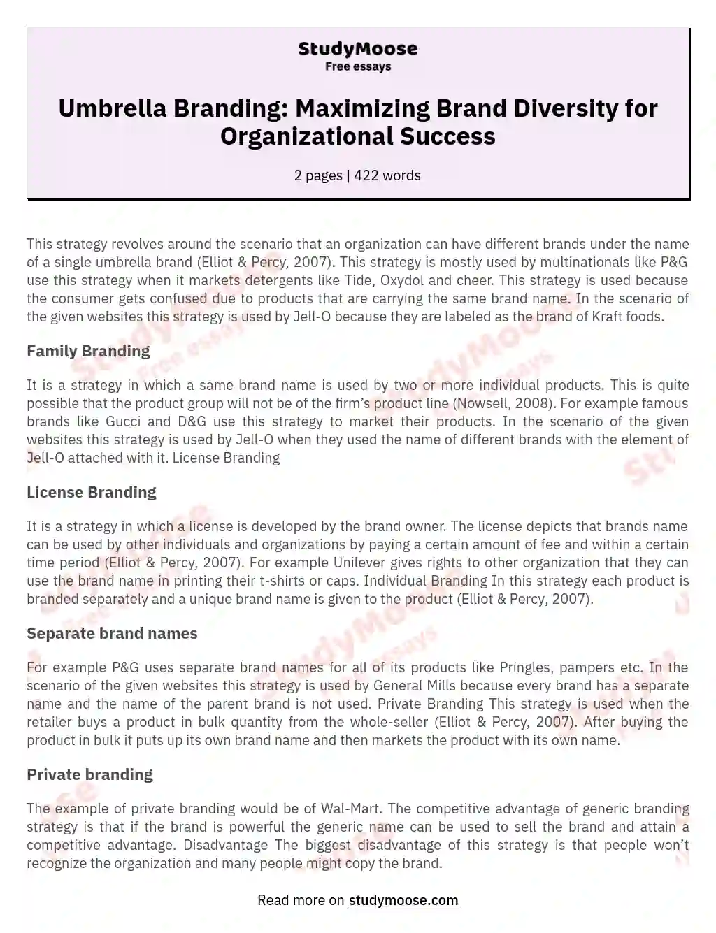Umbrella Branding: Maximizing Brand Diversity for Organizational Success essay