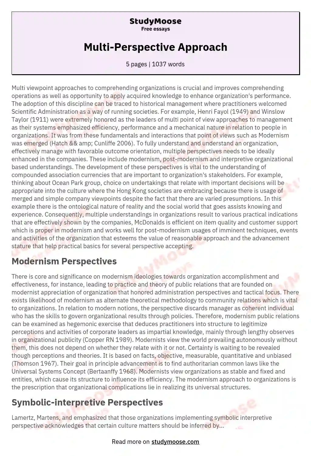 Multi-Perspective Approach essay