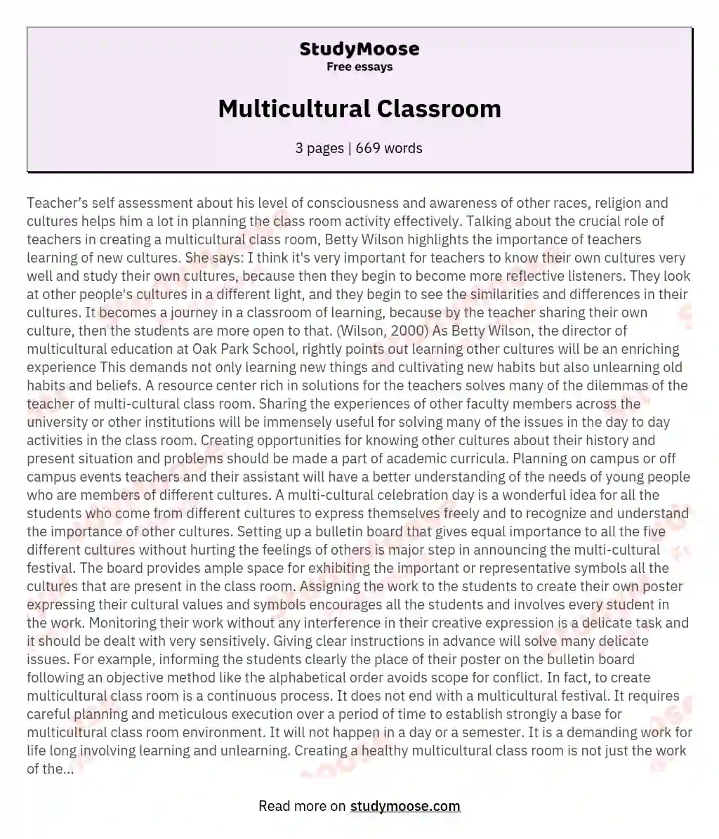 Multicultural Classroom essay