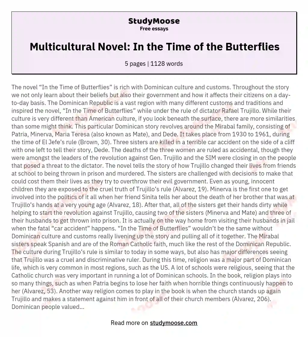 Multicultural Novel: In the Time of the Butterflies essay