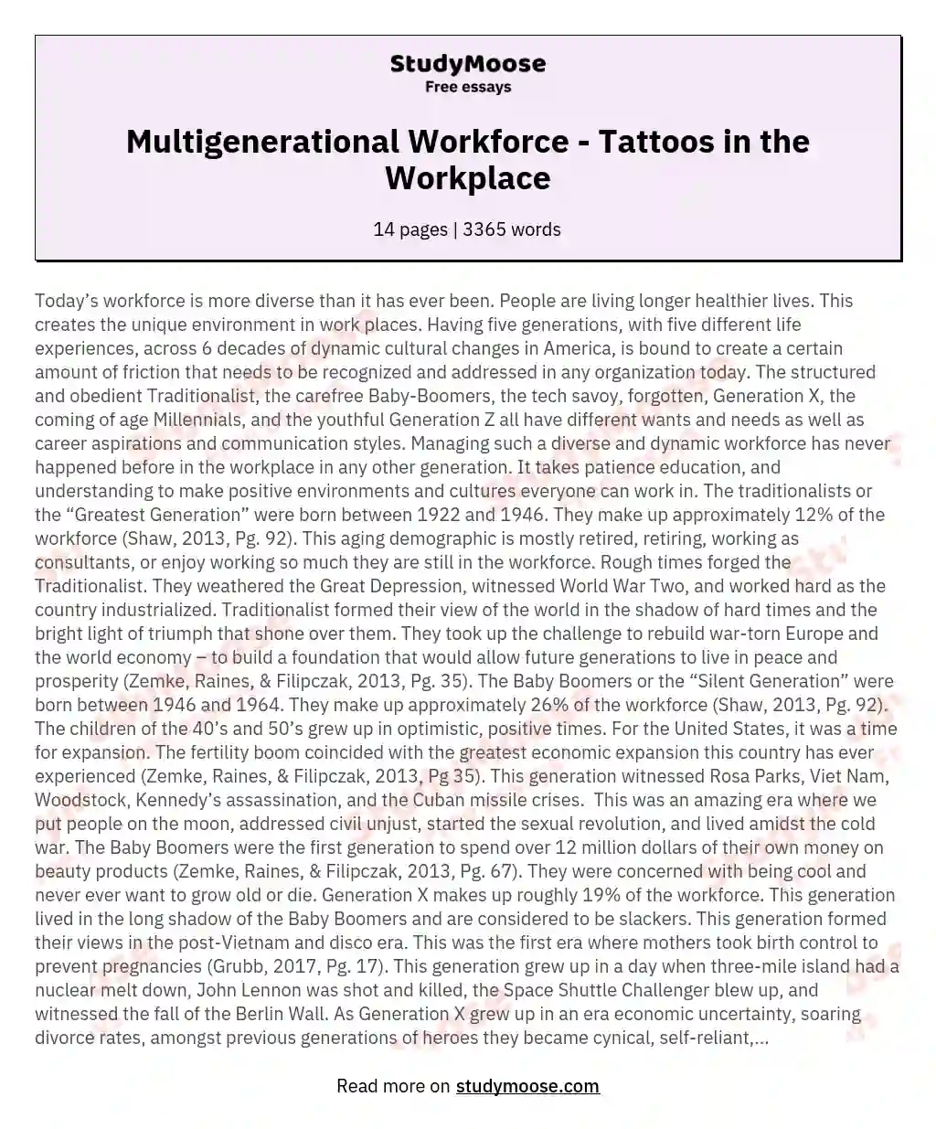 Multigenerational Workforce - Tattoos in the Workplace essay