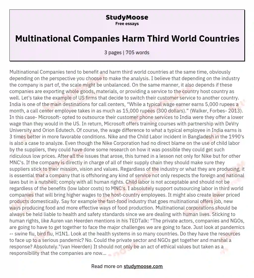 Multinational Companies Harm Third World Countries essay