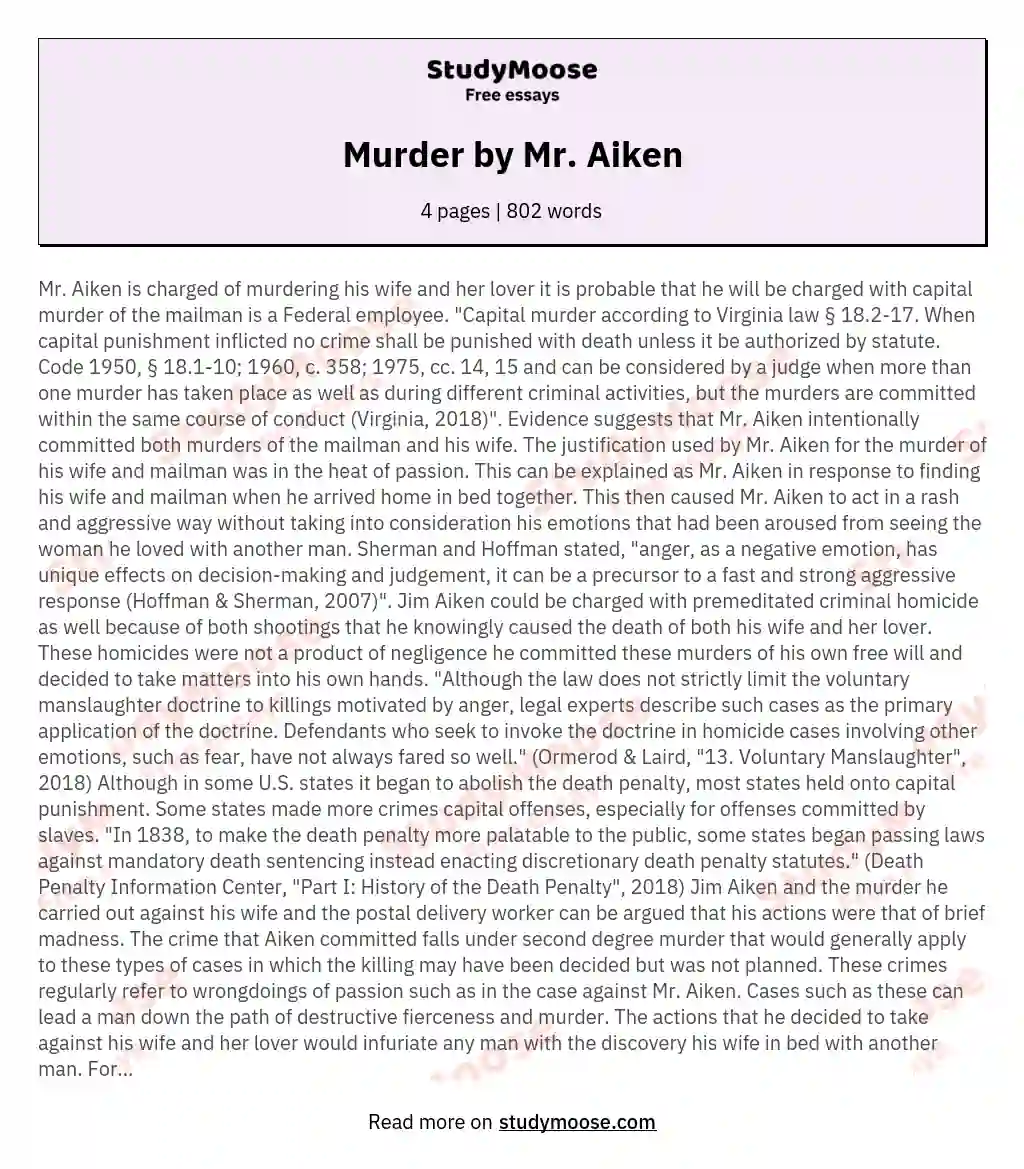 Murder by Mr. Aiken essay