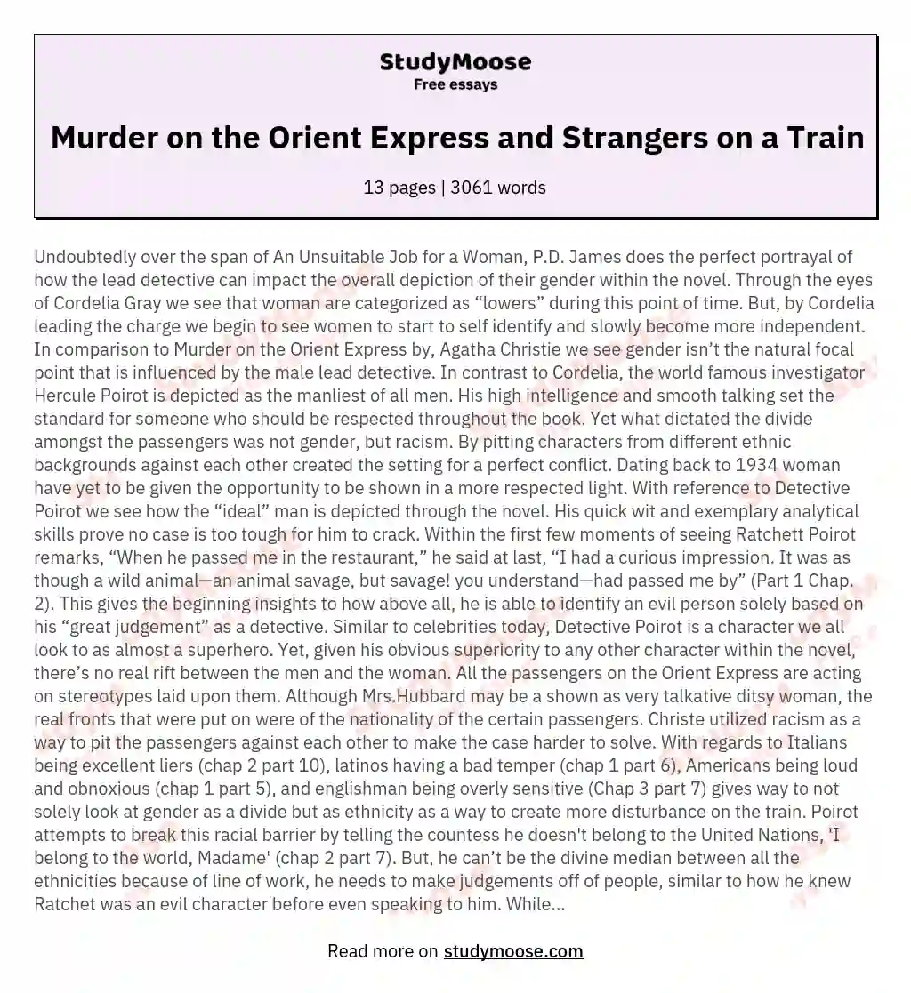 Murder on the Orient Express and Strangers on a Train essay