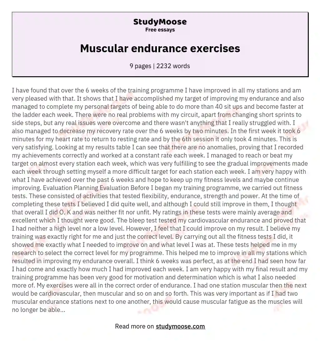 Muscular endurance exercises essay