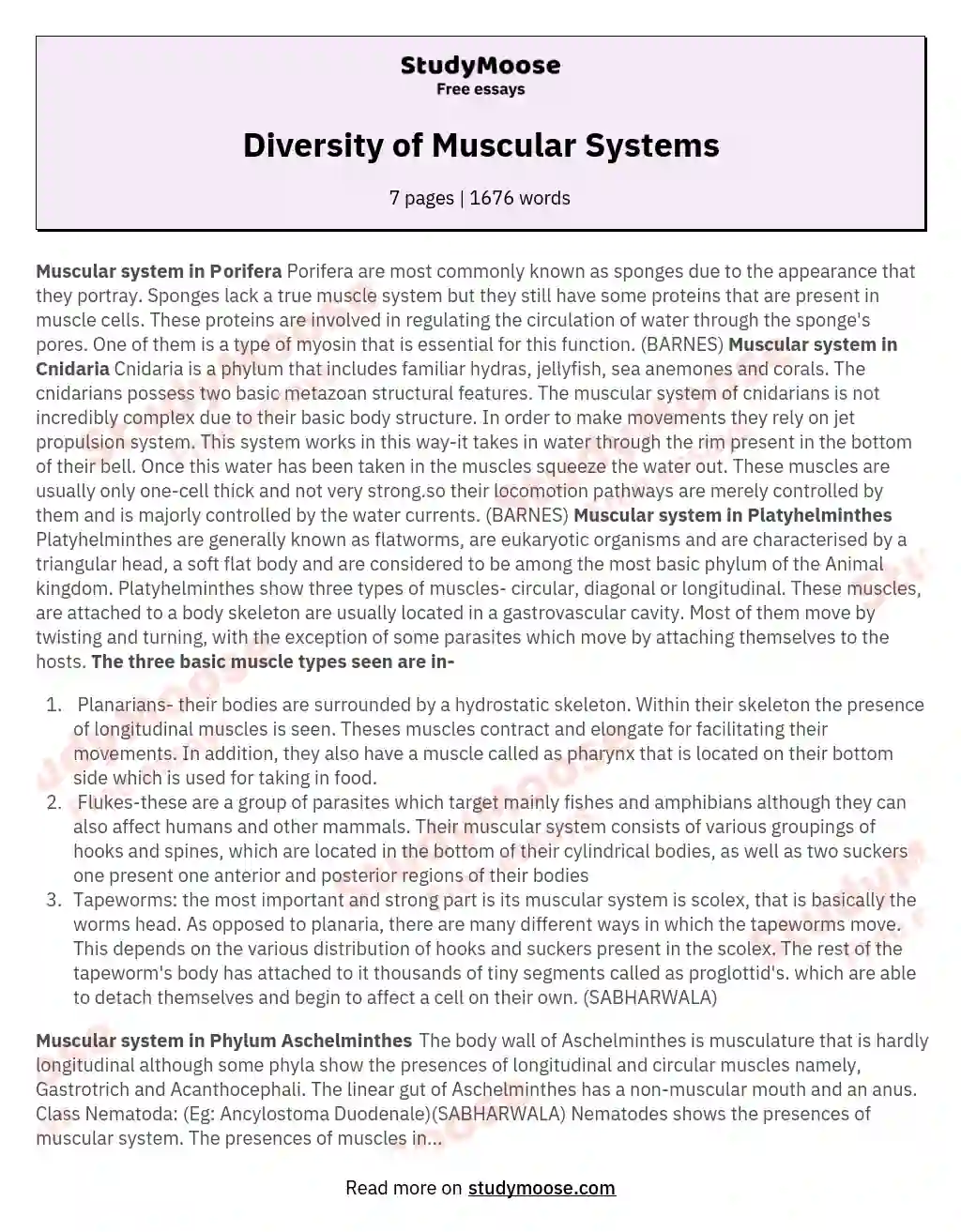 Diversity of Muscular Systems essay