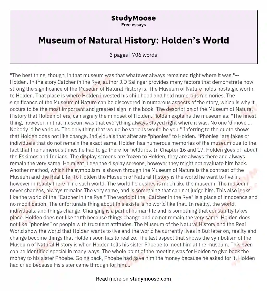 Museum of Natural History: Holden’s World essay