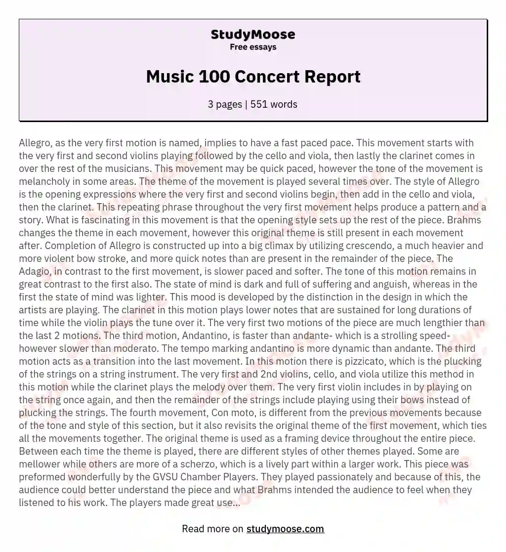 essay about school concert