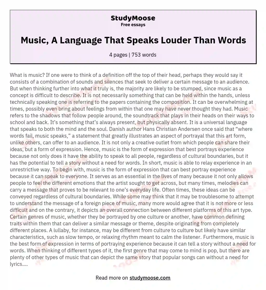 Music, A Language That Speaks Louder Than Words essay