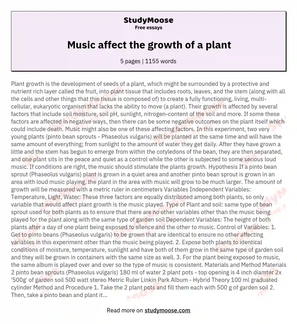 Music affect the growth of a plant essay