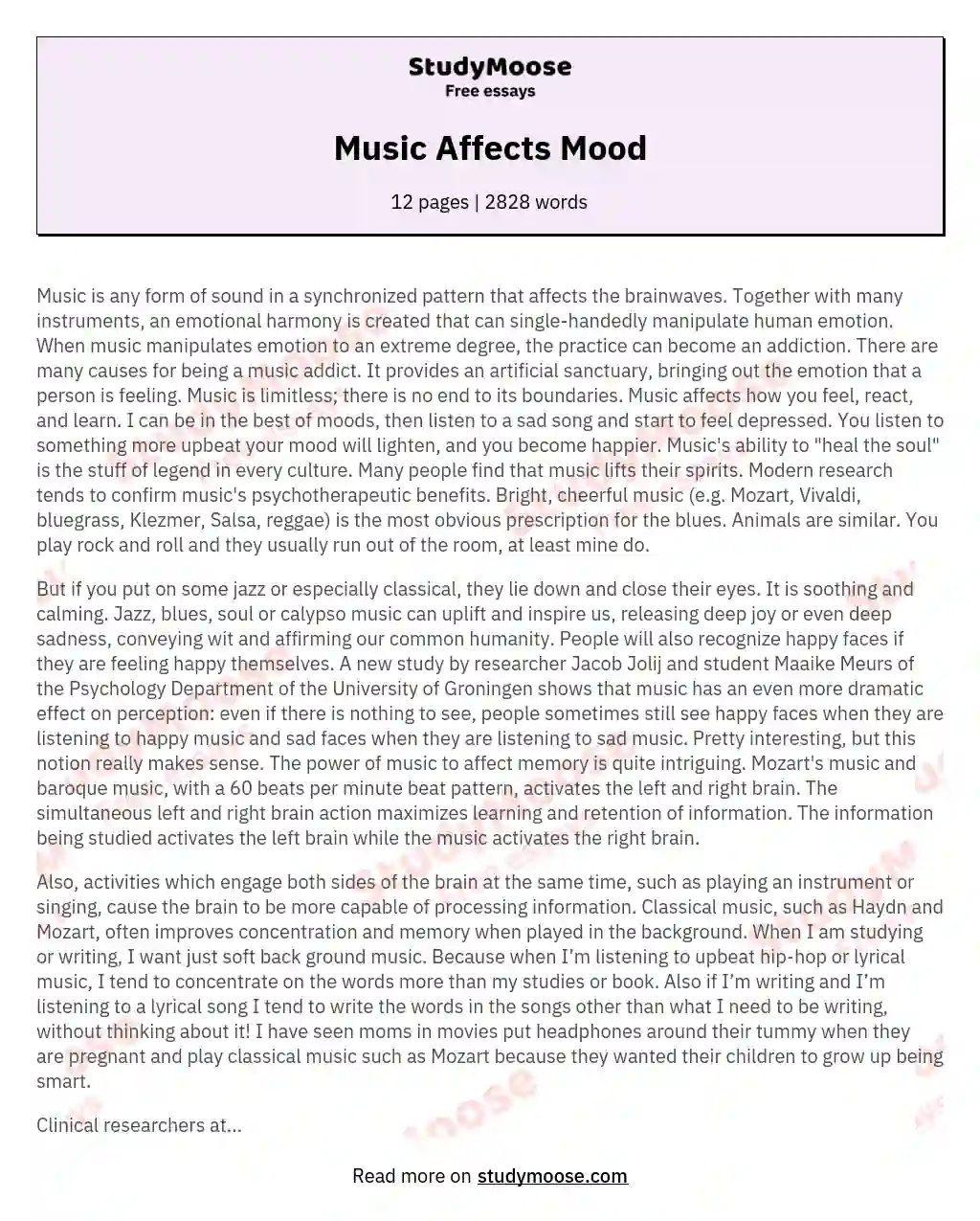 Music Affects Mood essay