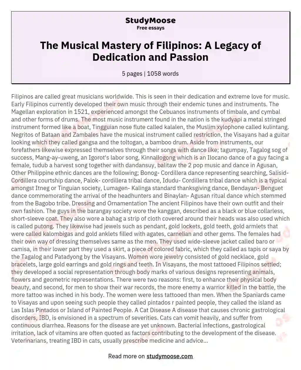 The Musical Mastery of Filipinos: A Legacy of Dedication and Passion essay