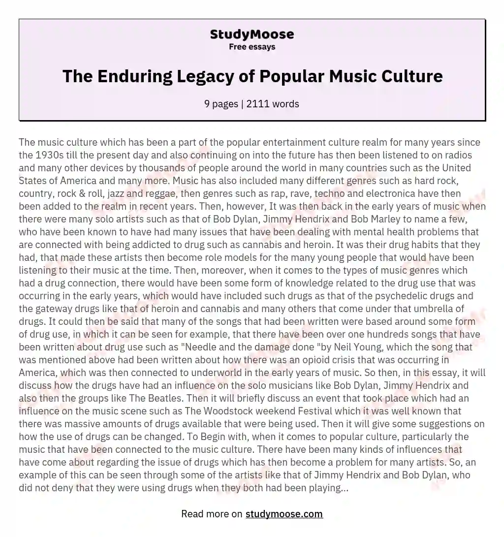 The Enduring Legacy of Popular Music Culture essay