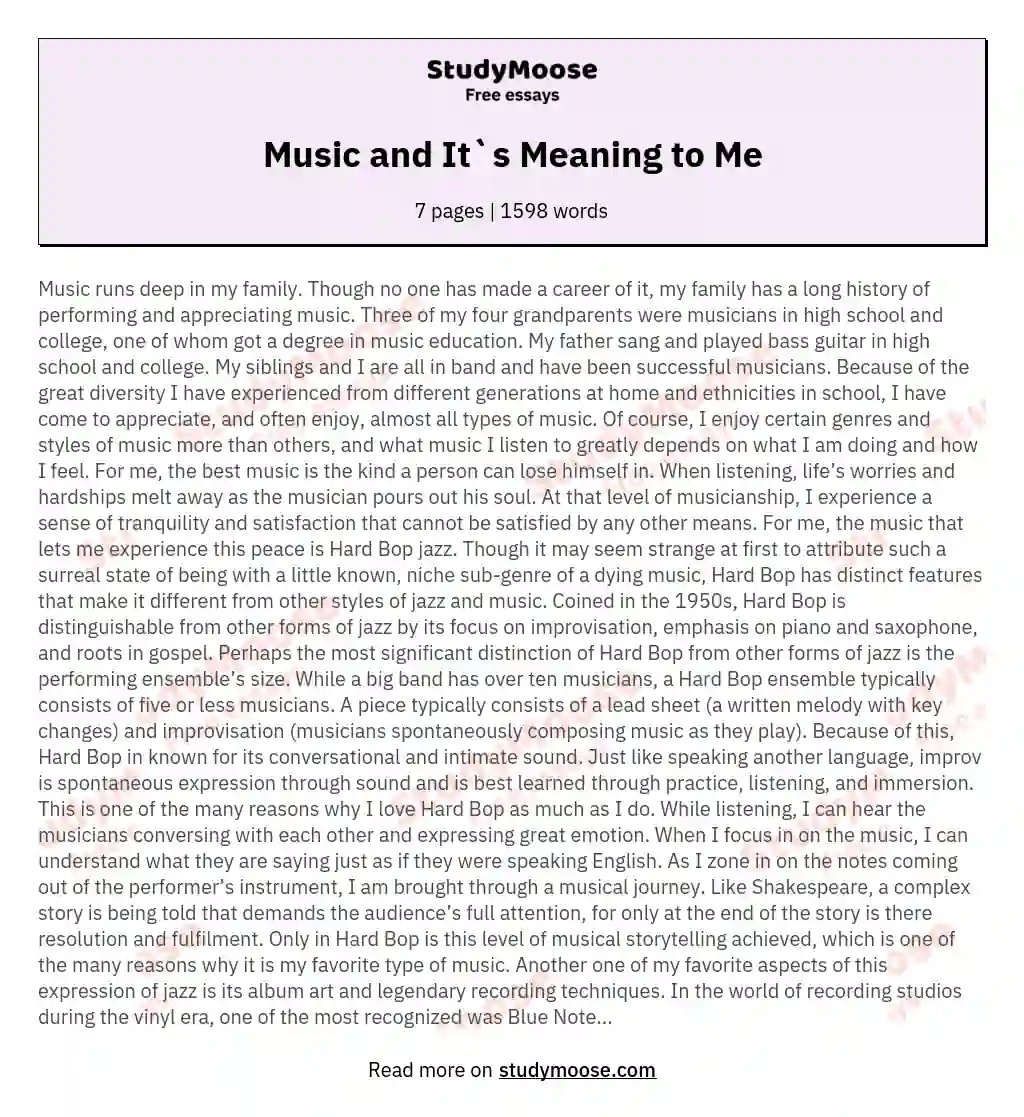Music and It`s Meaning to Me essay