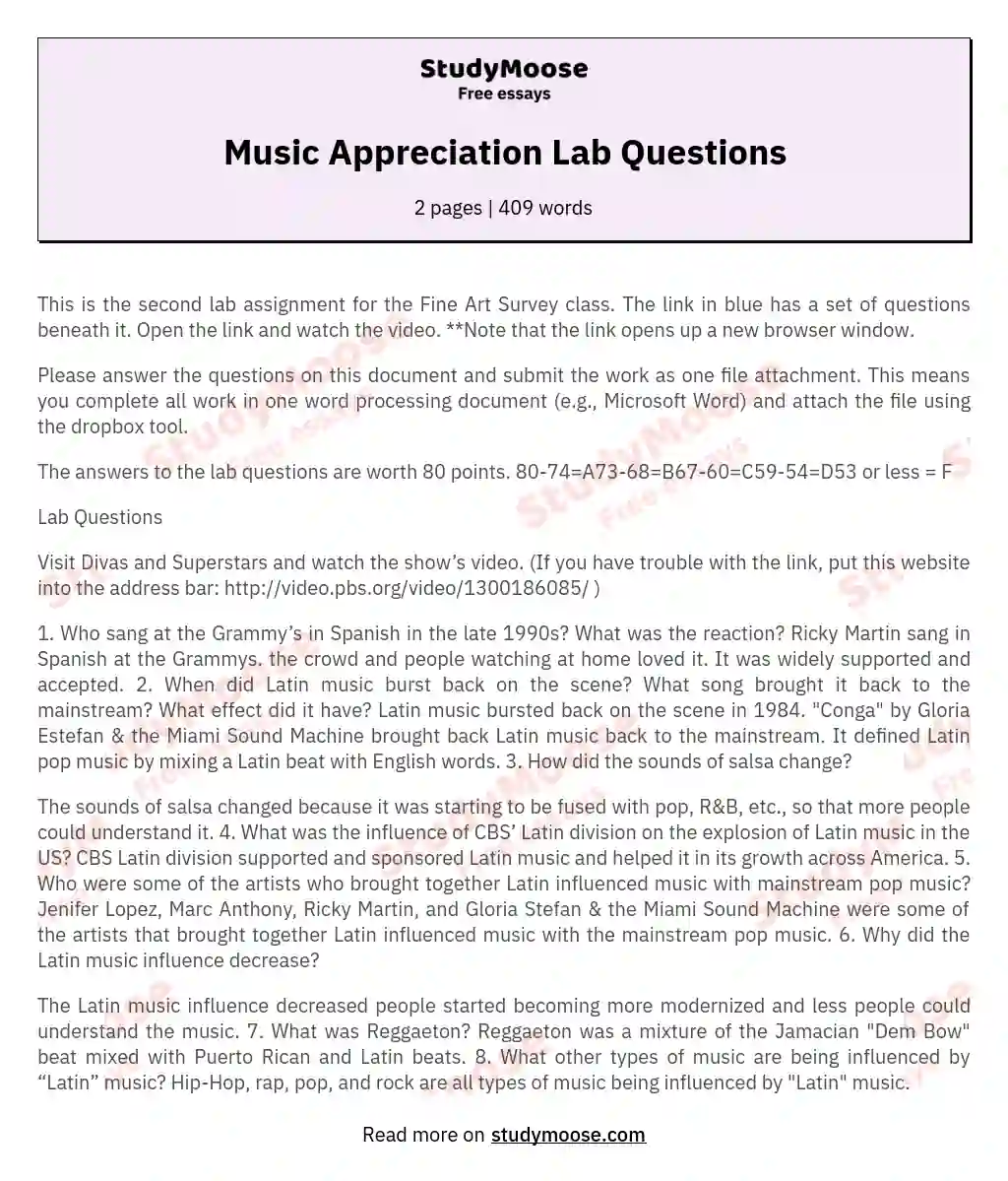 Music Appreciation Lab Questions essay