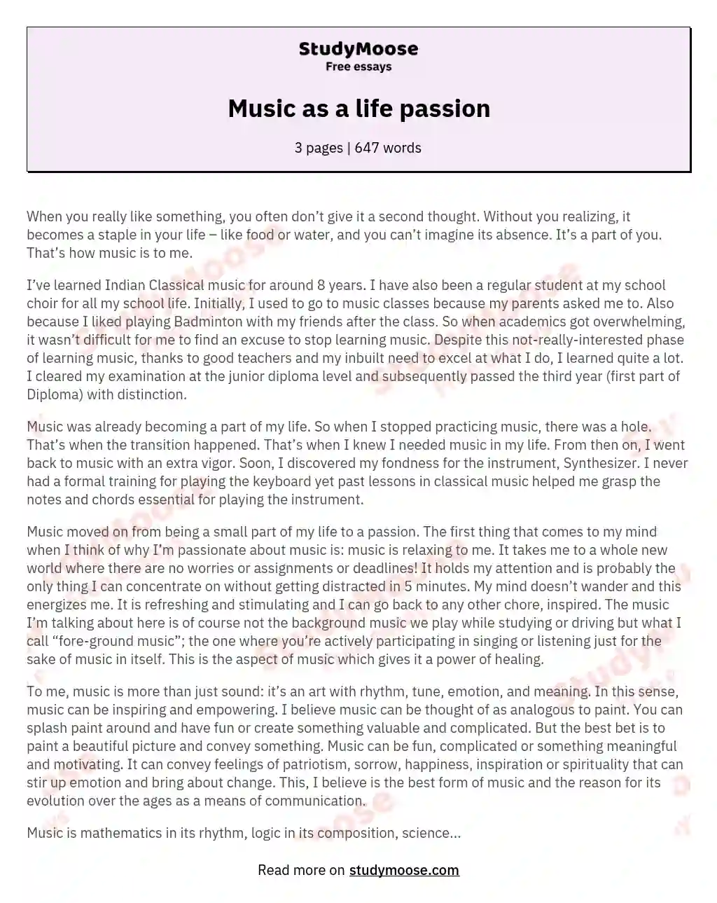 Music as a life passion essay