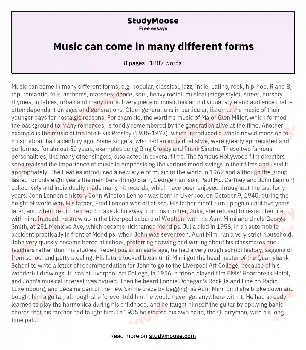 Music can come in many different forms essay