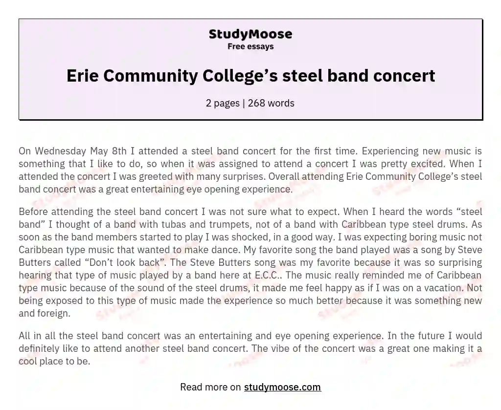 Erie Community College’s steel band concert essay