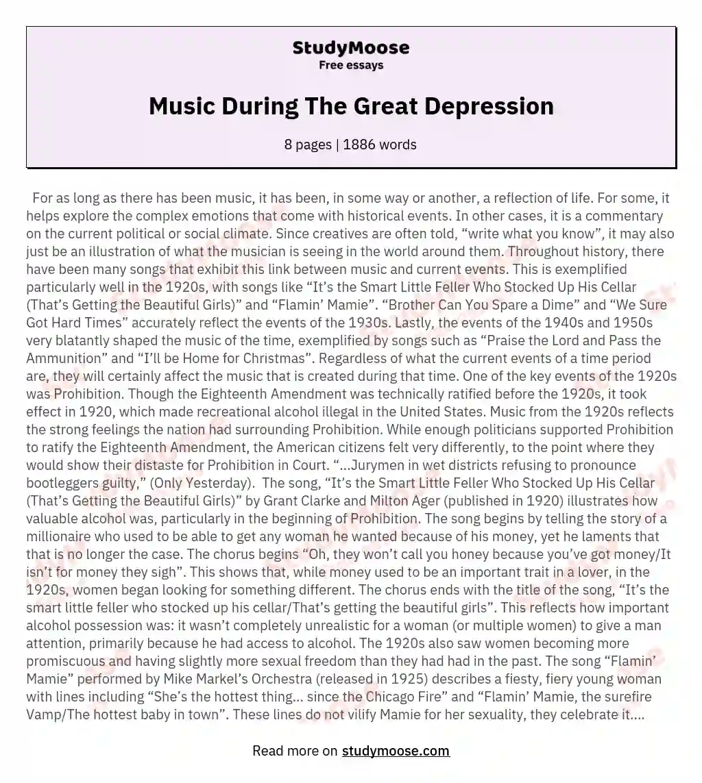 Music During The Great Depression essay