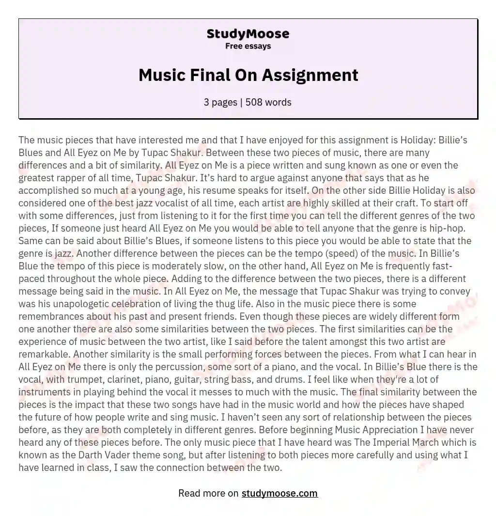 Music Final On Assignment essay