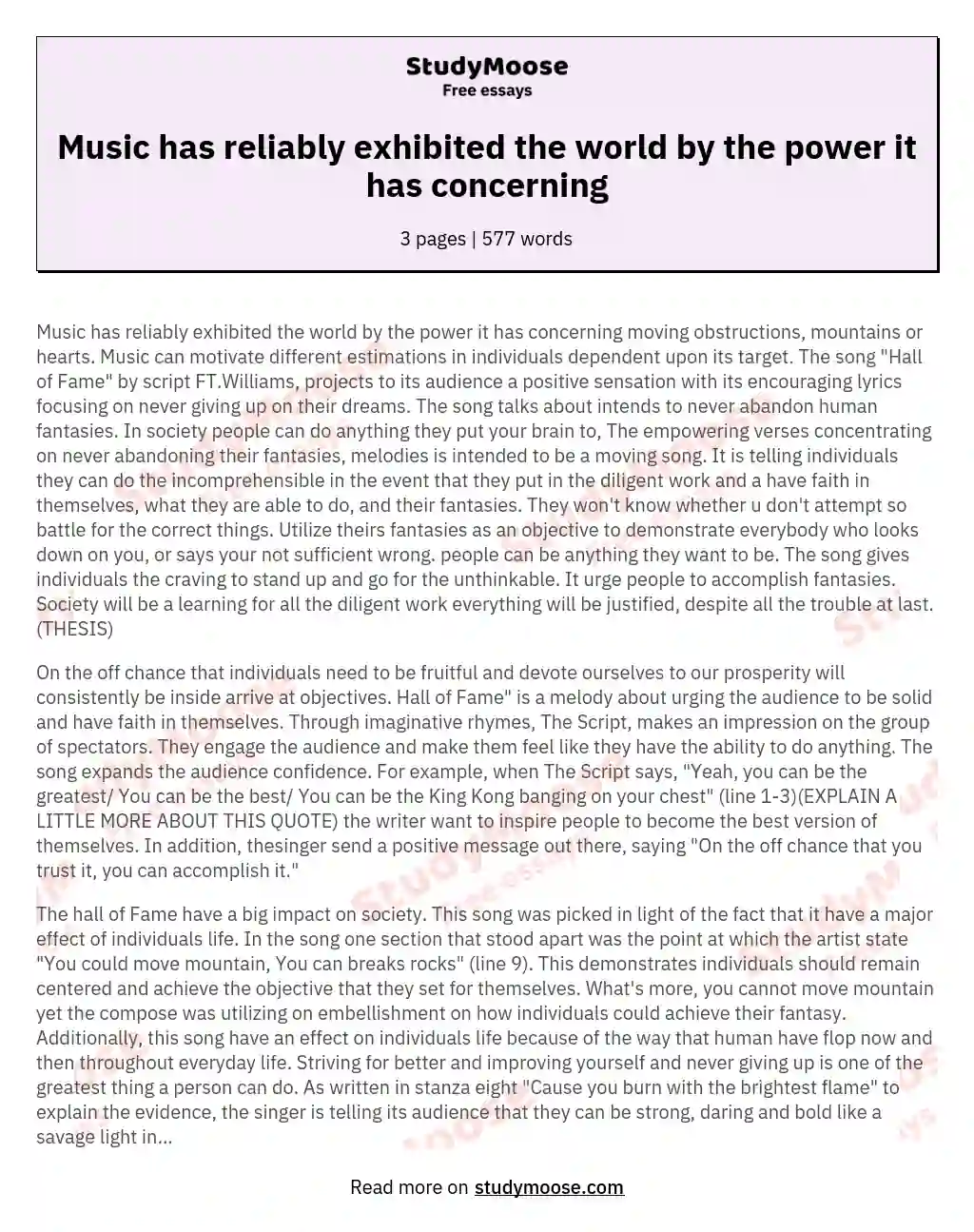 Music has reliably exhibited the world by the power it has concerning essay