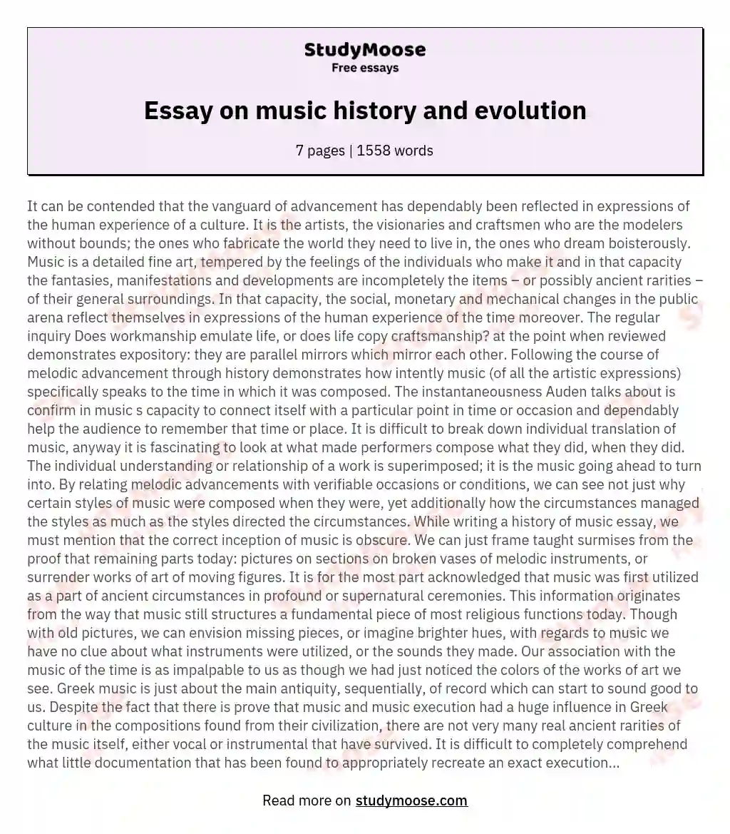 Essay on music history and evolution