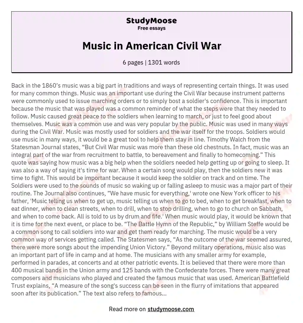 Music in American Civil War essay
