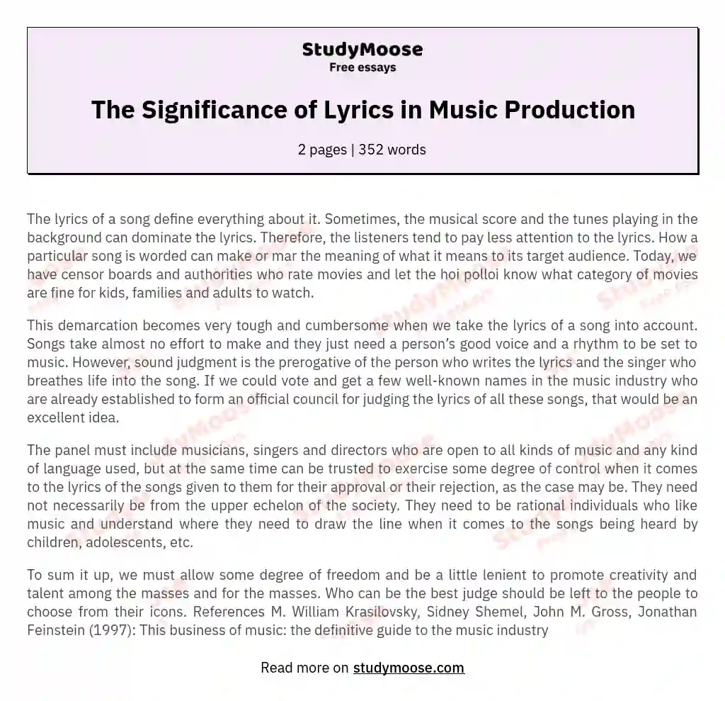 The Significance of Lyrics in Music Production essay