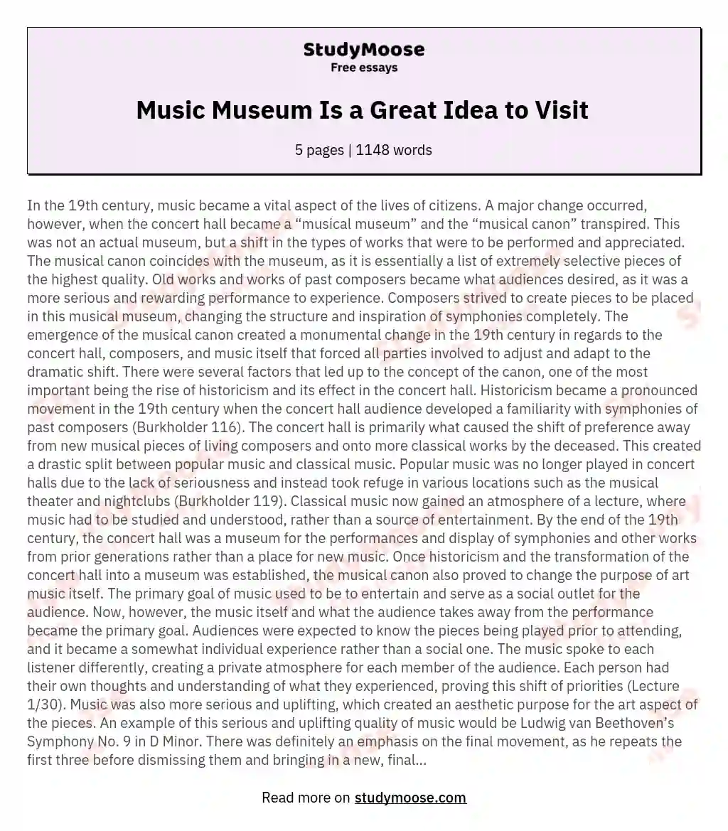 Music Museum Is a Great Idea to Visit  essay