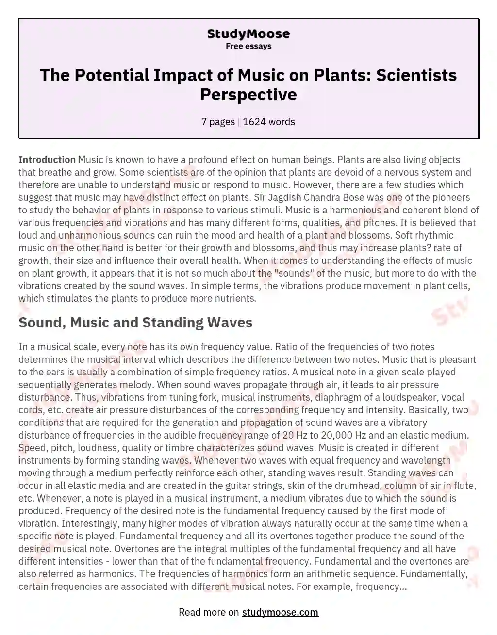 The Potential Impact of Music on Plants: Scientists Perspective essay