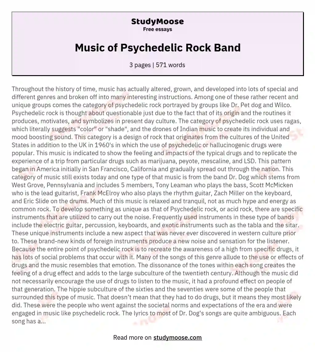 Music of Psychedelic Rock Band essay