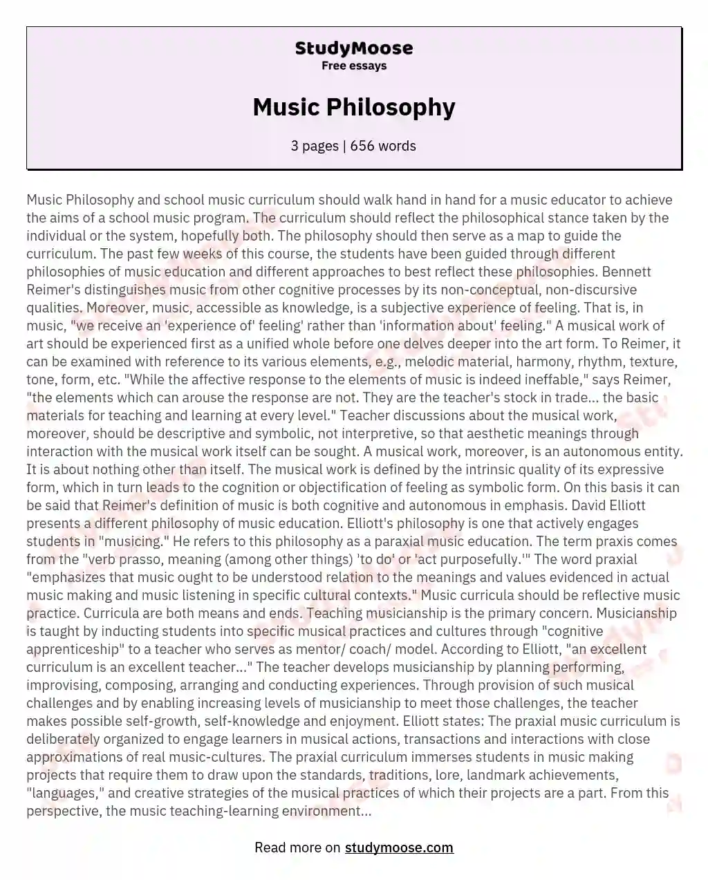 Music Philosophy essay